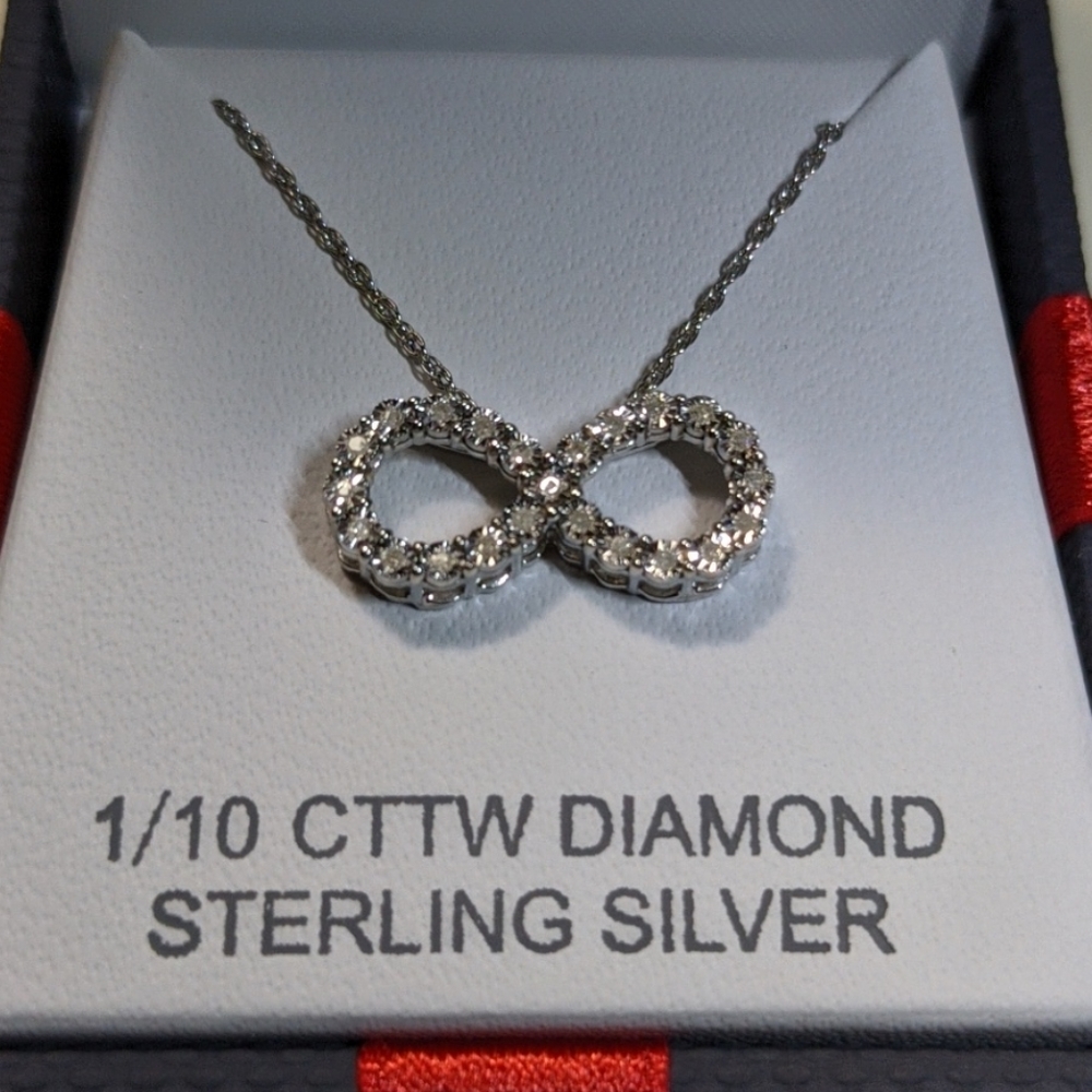 White Diamond Sterling Silver Infinity Necklace
